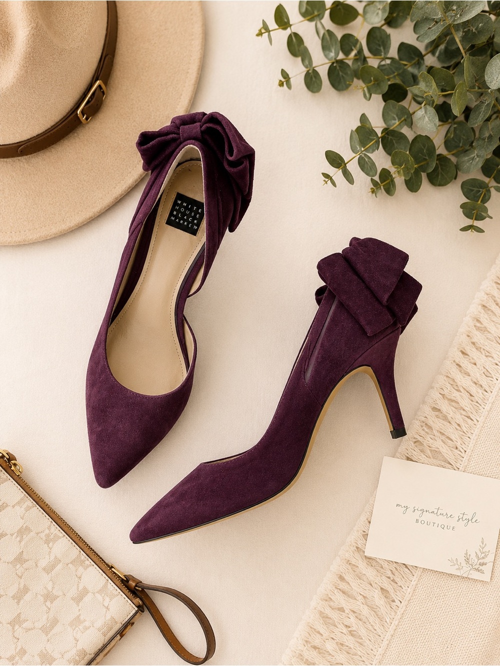 White House Black Market Purple Suede Bow Heels Pumps Size 10